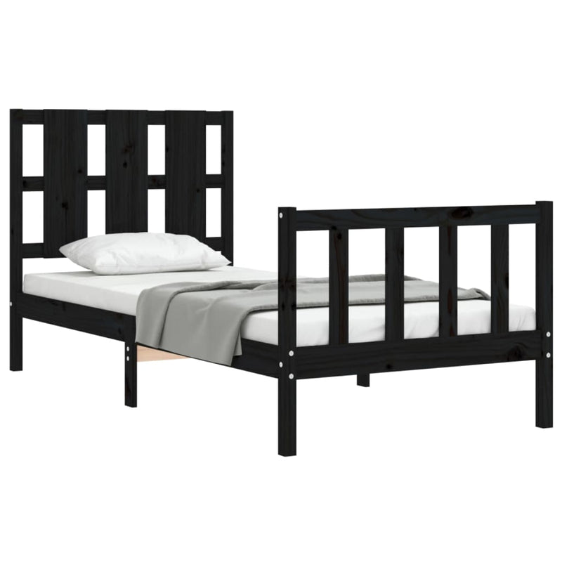 Bed Frame with Headboard Black 92x187 cm Single Solid Wood Payday Deals