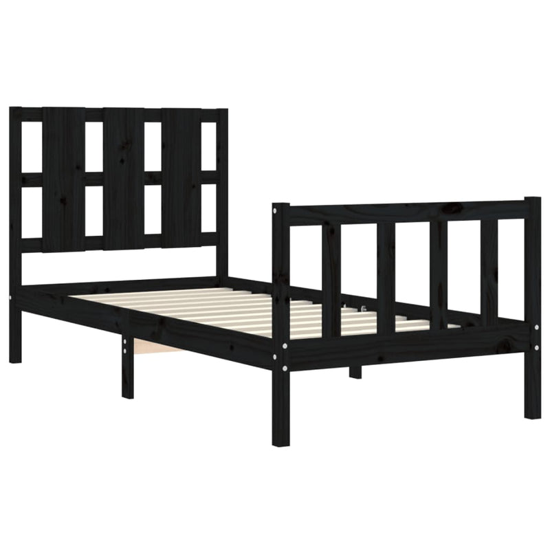 Bed Frame with Headboard Black 92x187 cm Single Solid Wood Payday Deals