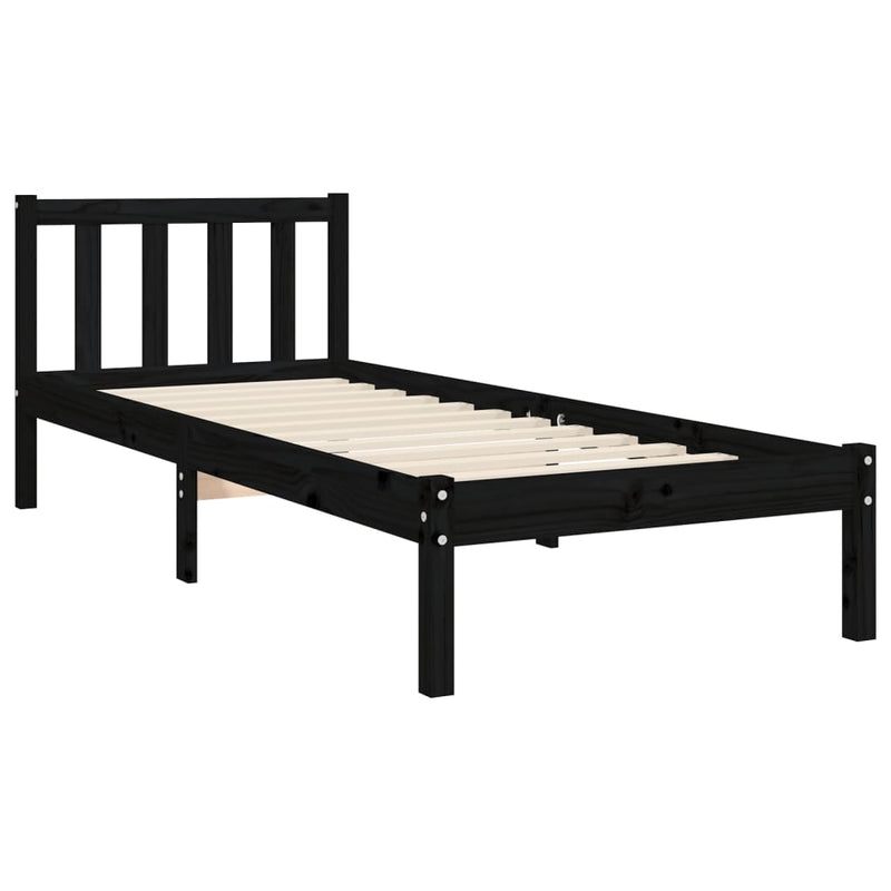 Bed Frame with Headboard Black 92x187 cm Single Solid Wood Payday Deals