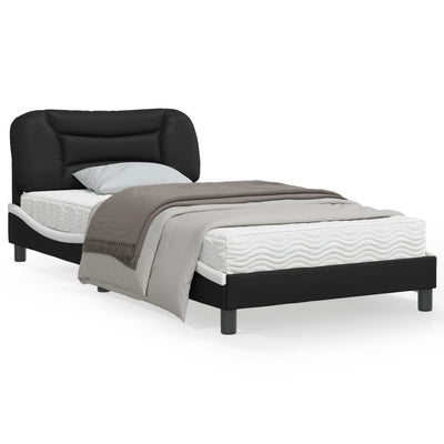 Bed Frame with Headboard Black and White 106x203 cm King Single Size Faux Leather