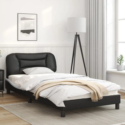 Bed Frame with Headboard Black and White 106x203 cm King Single Size Faux Leather Payday Deals