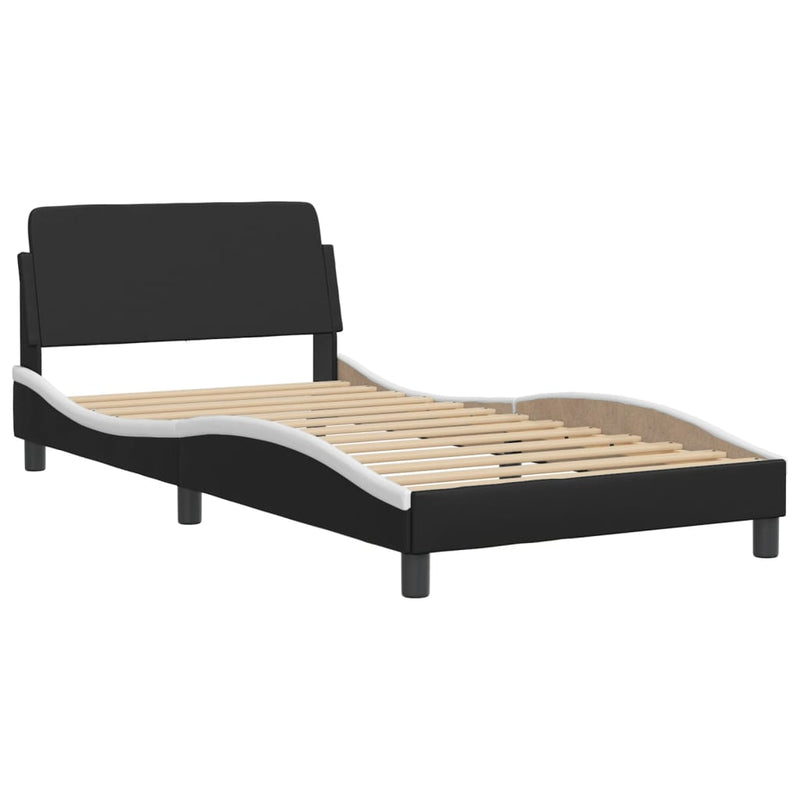 Bed Frame with Headboard Black and White 106x203 cm King Single Size Faux Leather Payday Deals