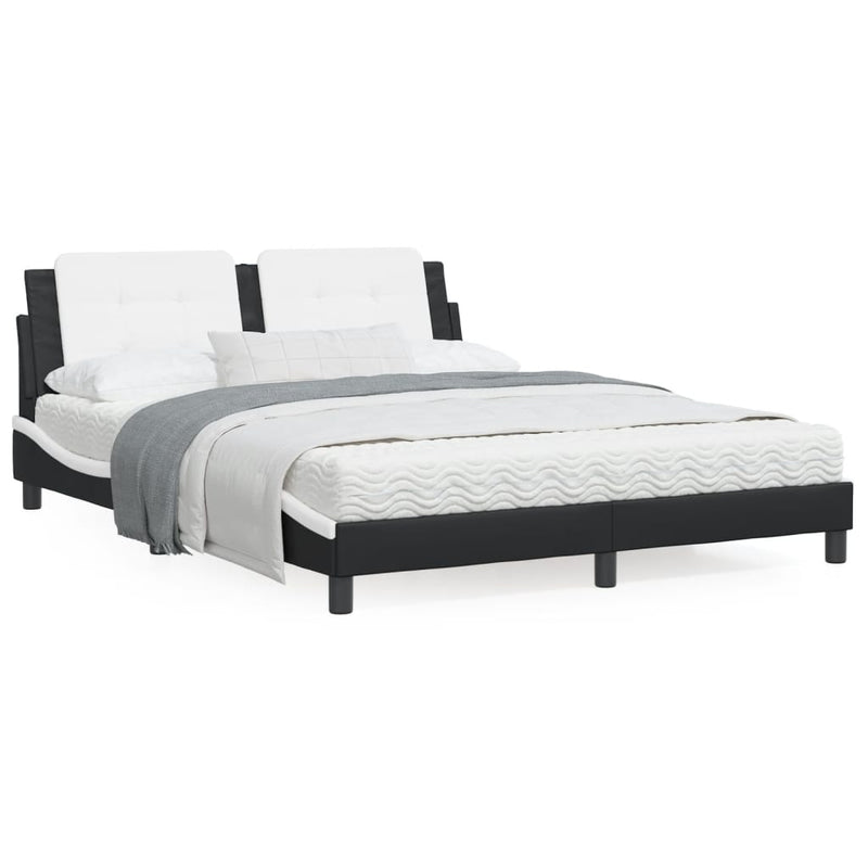 Bed Frame with Headboard Black and White 153x203 cm Queen Size Faux Leather Payday Deals