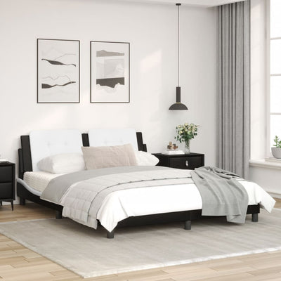 Bed Frame with Headboard Black and White 153x203 cm Queen Size Faux Leather Payday Deals