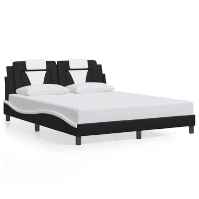 Bed Frame with Headboard Black and White 153x203 cm Queen Size Faux Leather