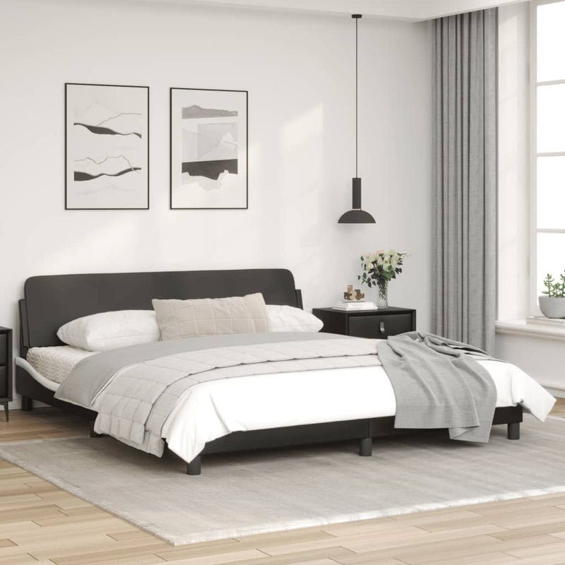 Bed Frame with Headboard Black and White 183x203 cm King Size Faux Leather Payday Deals