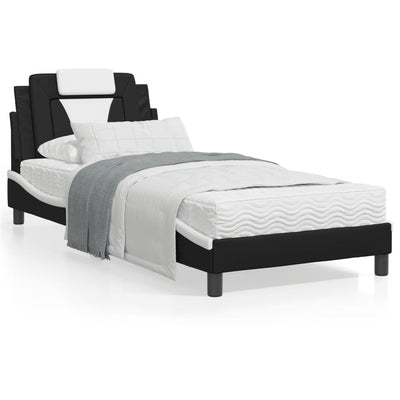 Bed Frame with Headboard Black and White 90x190 cm Faux Leather Payday Deals