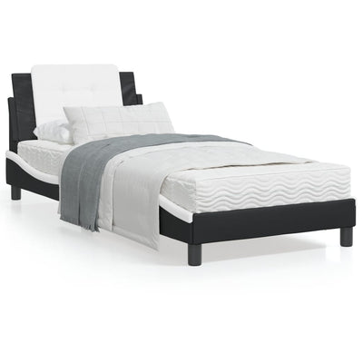 Bed Frame with Headboard Black and White 92x187 cm Single Size Faux Leather