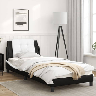 Bed Frame with Headboard Black and White 92x187 cm Single Size Faux Leather Payday Deals