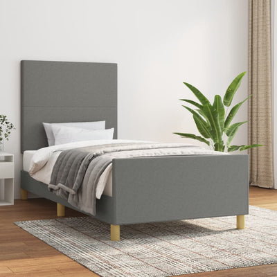 Bed Frame with Headboard Dark Grey 106x203 cm King Single Size Fabric