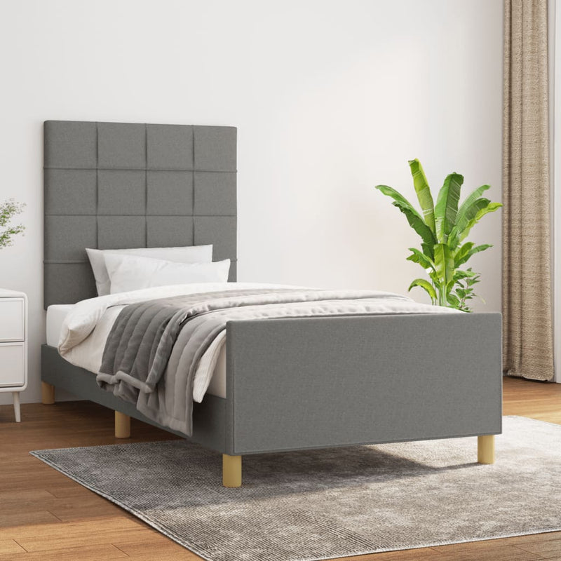 Bed Frame with Headboard Dark Grey 106x203 cm King Single Size Fabric Payday Deals