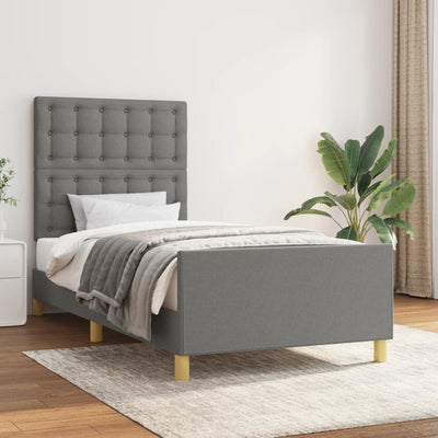 Bed Frame with Headboard Dark Grey 106x203 cm King Single Size Fabric Payday Deals