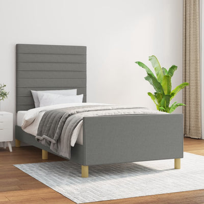 Bed Frame with Headboard Dark Grey 106x203 cm King Single Size Fabric
