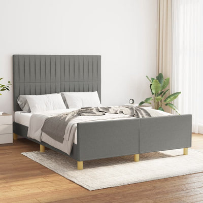 Bed Frame with Headboard Dark Grey 137x187 cm Double Size Fabric