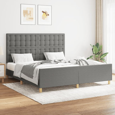 Bed Frame with Headboard Dark Grey 153x203 cm Queen Size Fabric