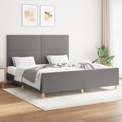 Bed Frame with Headboard Dark Grey 153x203 cm Queen Size Fabric