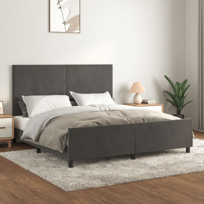 Bed Frame with Headboard Dark Grey 153x203 cm Queen Size Velvet