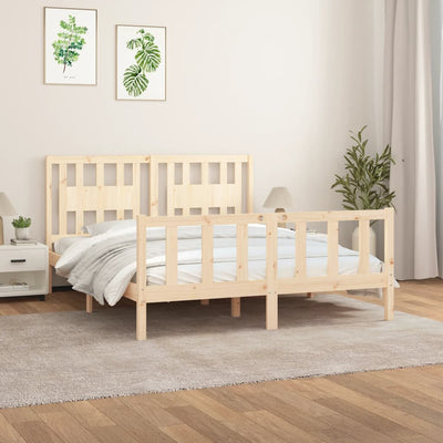 Bed Frame with Headboard Solid Wood Pine 153x203 cm Queen Size