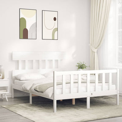 Bed Frame with Headboard White 137x187 cm Double Size Solid Wood