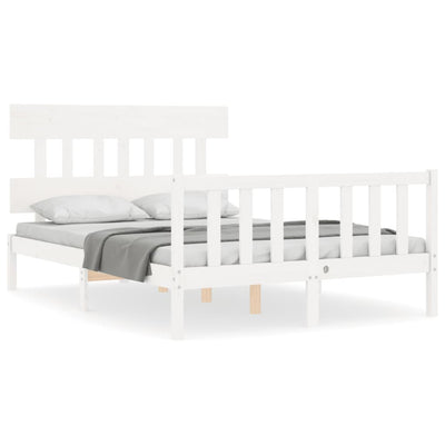 Bed Frame with Headboard White 137x187 cm Double Size Solid Wood Payday Deals