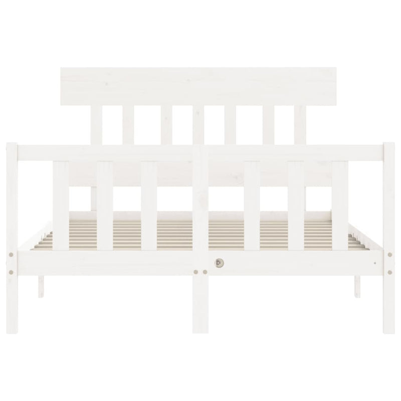 Bed Frame with Headboard White 137x187 cm Double Size Solid Wood Payday Deals