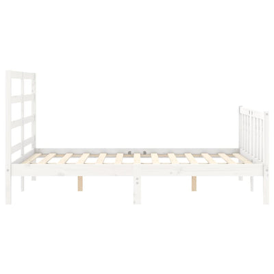 Bed Frame with Headboard White 137x187 cm Double Solid Wood Payday Deals