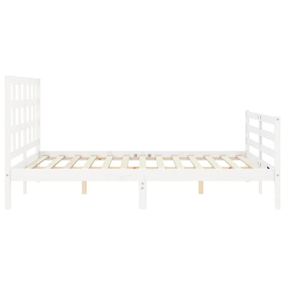 Bed Frame with Headboard White 153x203 cm Queen Solid Wood Payday Deals