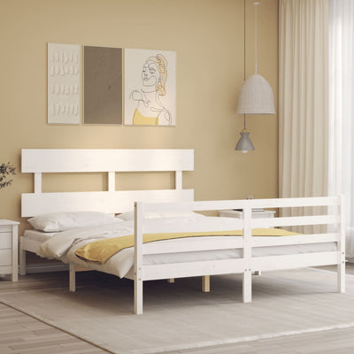 Bed Frame with Headboard  White 153x203 cm Queen Solid Wood Payday Deals