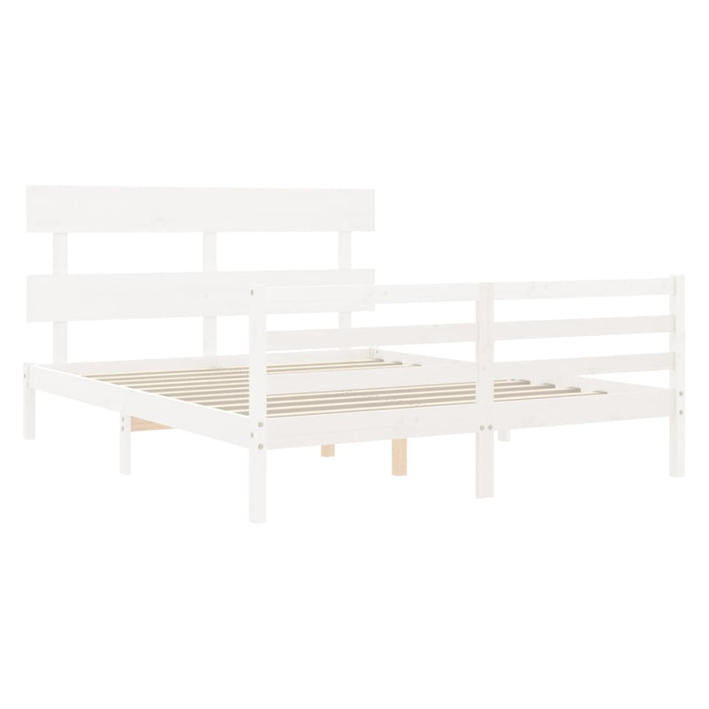 Bed Frame with Headboard  White 153x203 cm Queen Solid Wood Payday Deals