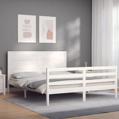 Bed Frame with Headboard White 153x203 cm Queen Solid Wood