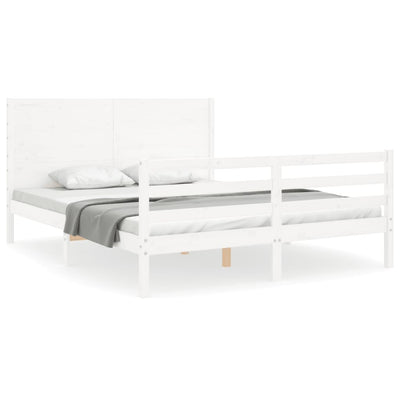 Bed Frame with Headboard White 153x203 cm Queen Solid Wood Payday Deals