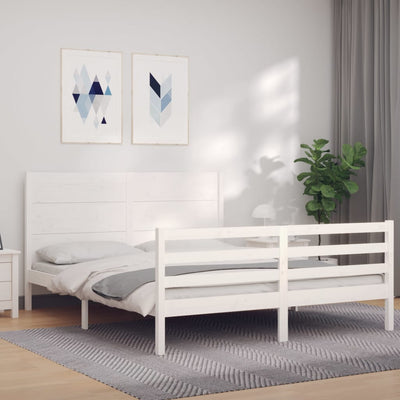 Bed Frame with Headboard White 153x203 cm Queen Solid Wood Payday Deals