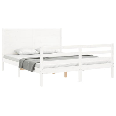 Bed Frame with Headboard White 153x203 cm Queen Solid Wood Payday Deals