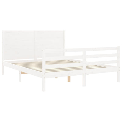 Bed Frame with Headboard White 153x203 cm Queen Solid Wood Payday Deals