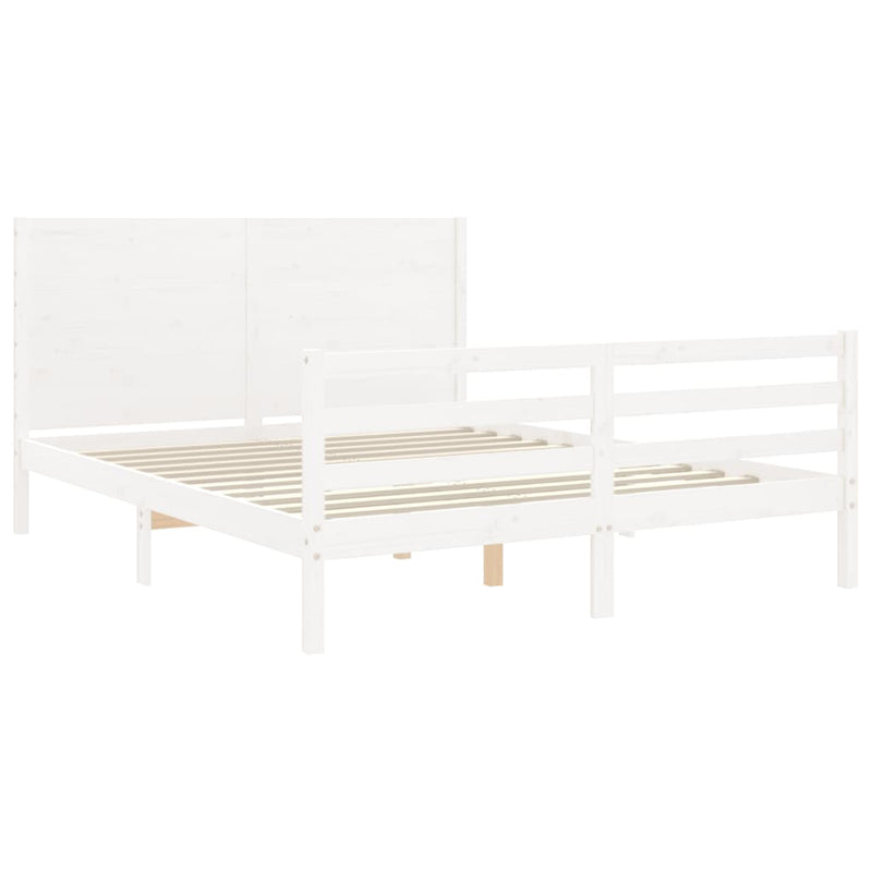 Bed Frame with Headboard White 153x203 cm Queen Solid Wood Payday Deals