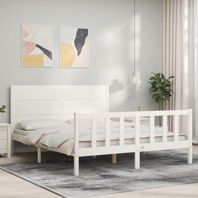 Bed Frame with Headboard White 153x203 cm Queen Solid Wood