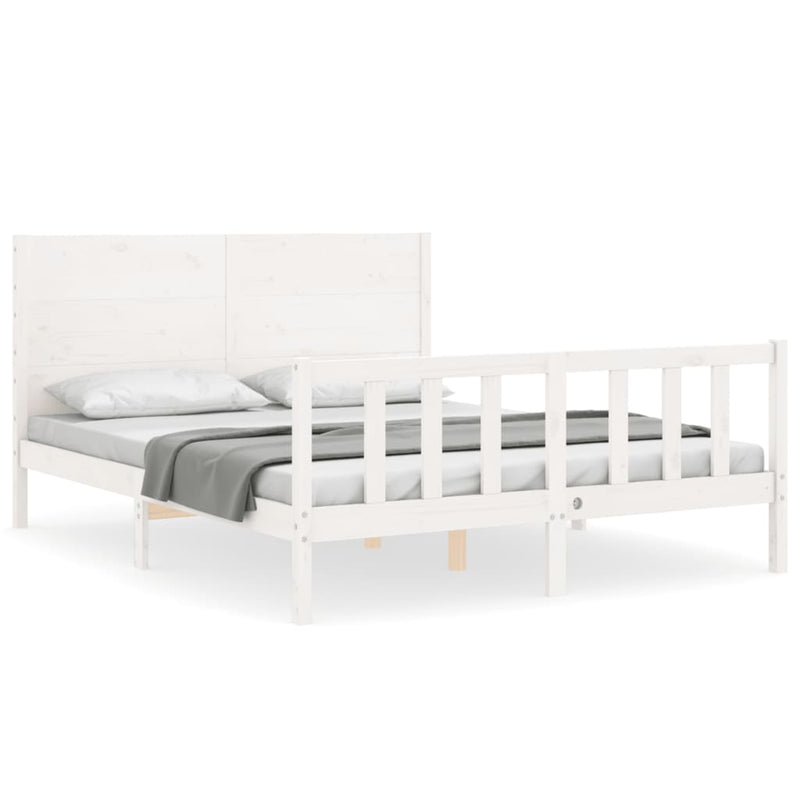 Bed Frame with Headboard White 153x203 cm Queen Solid Wood Payday Deals