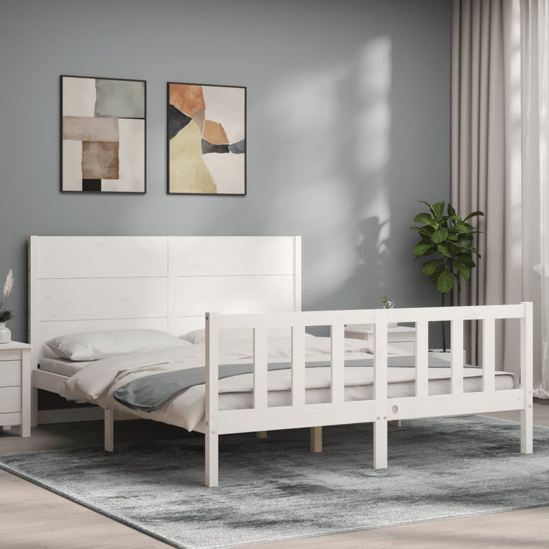 Bed Frame with Headboard White 153x203 cm Queen Solid Wood Payday Deals