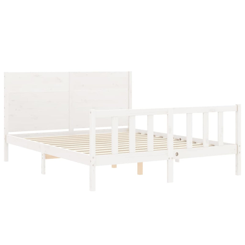 Bed Frame with Headboard White 153x203 cm Queen Solid Wood Payday Deals