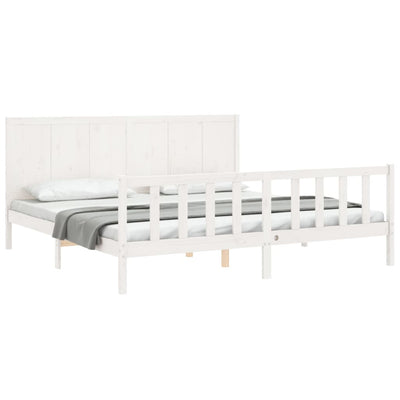 Bed Frame with Headboard White 183x203 cm King Solid Wood Payday Deals
