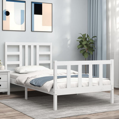 Bed Frame with Headboard White 92x187 cm Single Solid Wood