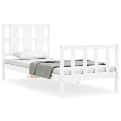 Bed Frame with Headboard White 92x187 cm Single Solid Wood Payday Deals