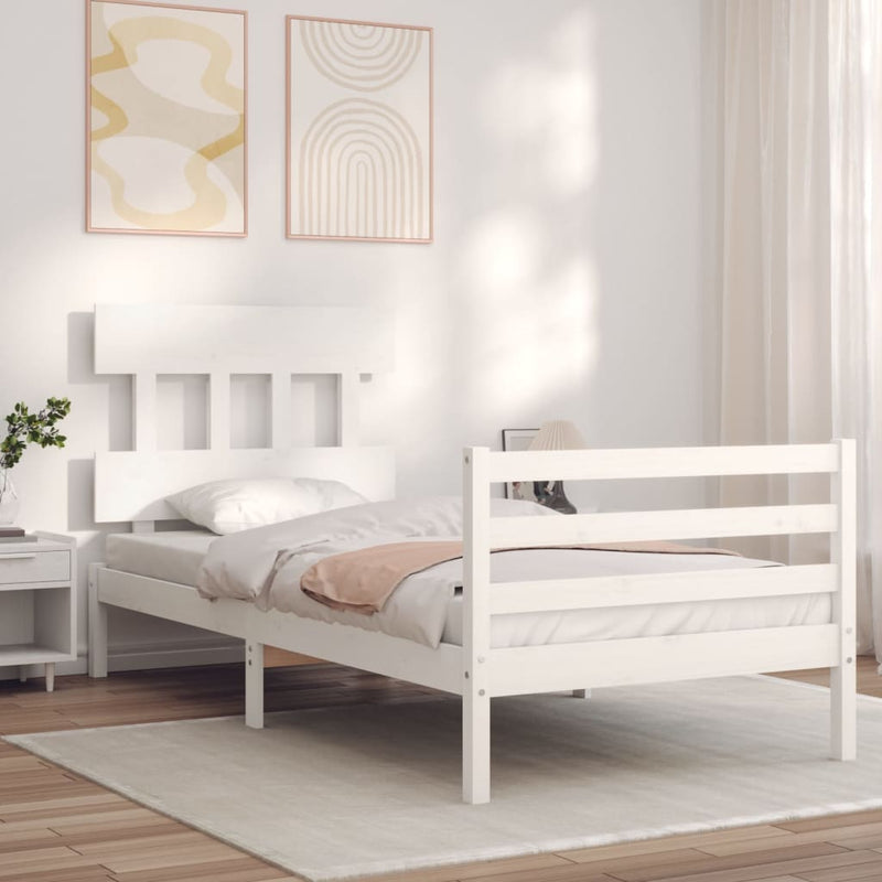 Bed Frame with Headboard White 92x187 cm Single Solid Wood Payday Deals