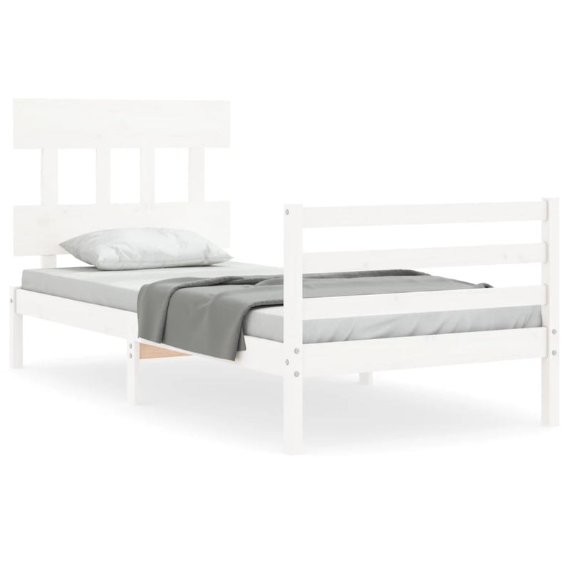 Bed Frame with Headboard White 92x187 cm Single Solid Wood Payday Deals