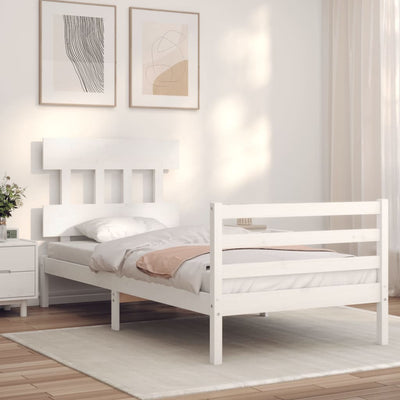 Bed Frame with Headboard White 92x187 cm Single Solid Wood Payday Deals