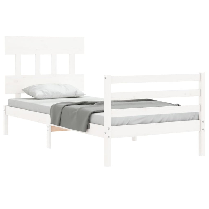 Bed Frame with Headboard White 92x187 cm Single Solid Wood Payday Deals