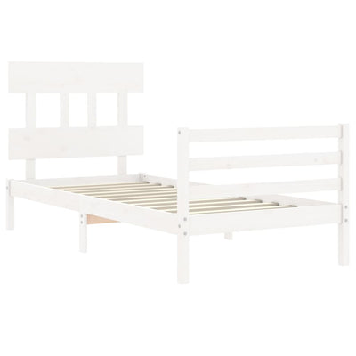 Bed Frame with Headboard White 92x187 cm Single Solid Wood Payday Deals