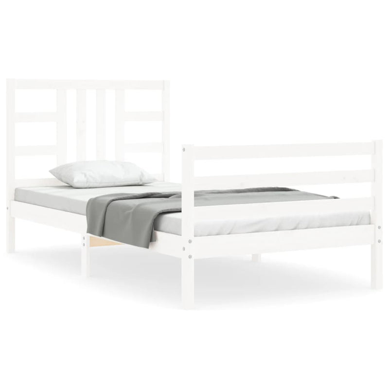 Bed Frame with Headboard White 92x187 cm Single Solid Wood Payday Deals