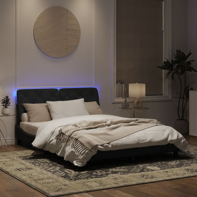 Bed Frame with LED Light Black 152x203 cm Velvet Payday Deals