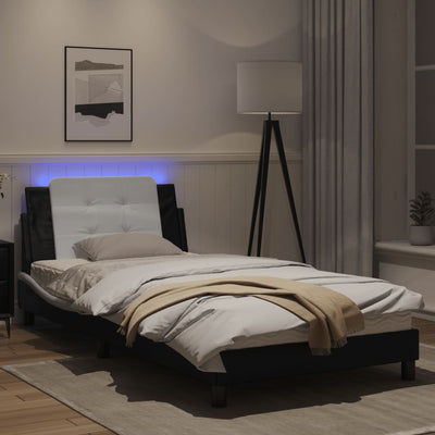 Bed Frame with LED Light Black and White 107x203 cm Faux Leather Payday Deals
